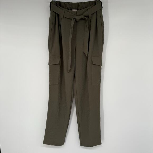 Chicos Casual Soft Utility Ankle Pants Women 4 Olive Green Belted Elastic Waist - Picture 2 of 9